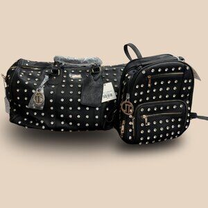 Tracey Lynn Black Studded Carry-On Bag & Backpack Set | NWT